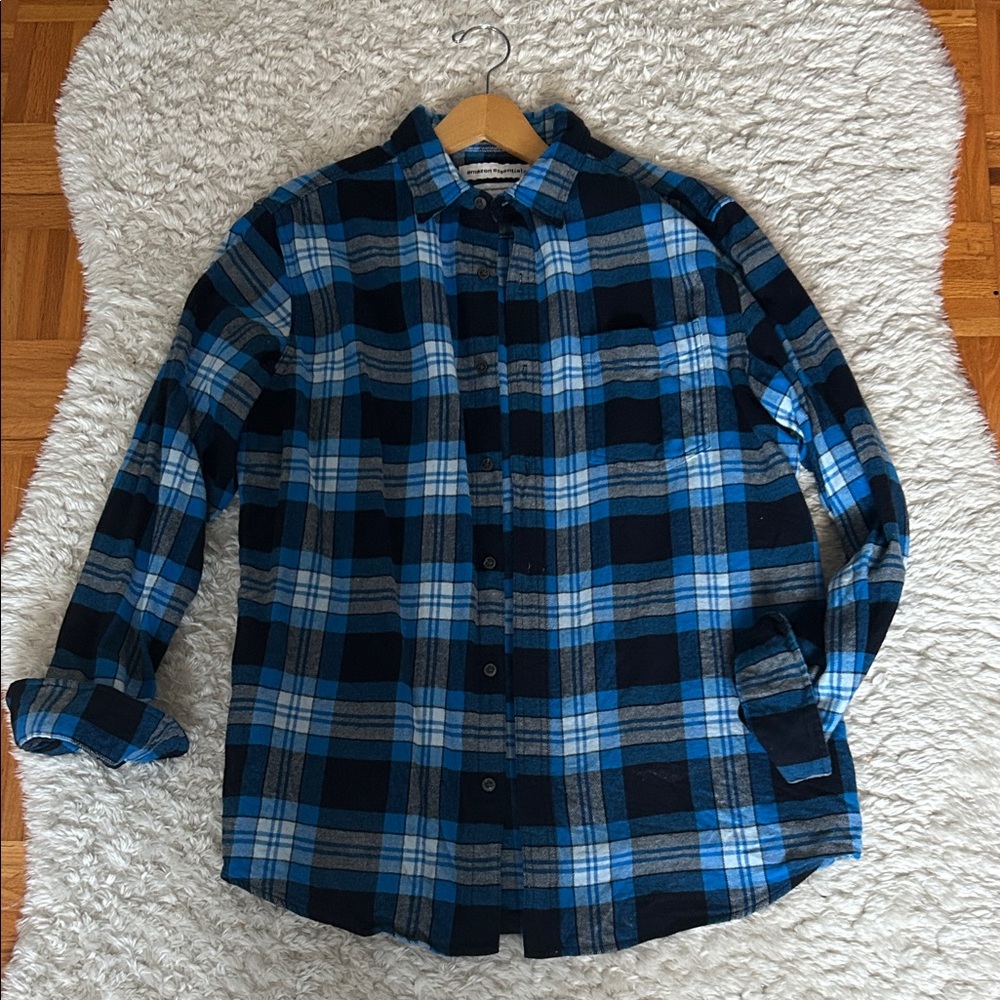 Amazon Essentials Men's Blue and Black Checkered Shirt